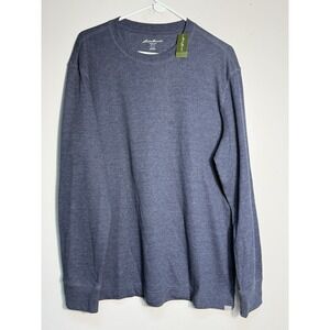 NEW EDDIE BAUER Mens Blue Heathered LS Thermal Waffleweave Large Layering